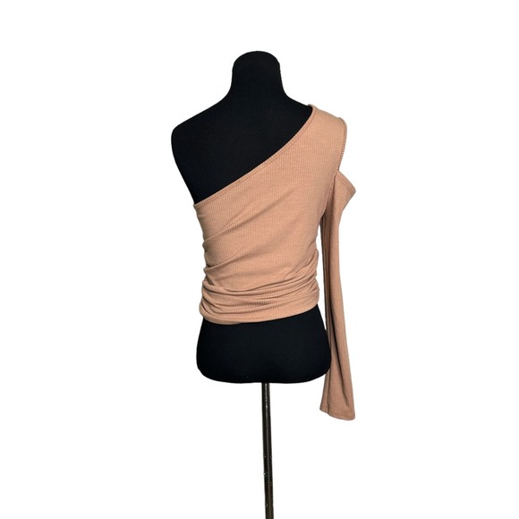 Caution To the Wind beige brown one shoulder ribbed top size Medium - Picture 7 of 9
